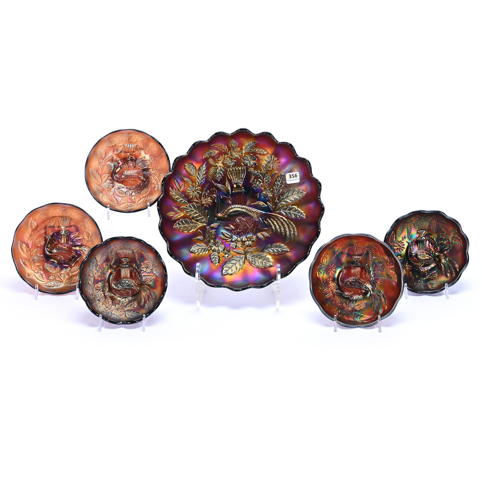 Ice Cream Set, Carnival Glass Peacock And Urn Pattern By Northwood (1 of 4)