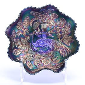 Bowl, Carnival Glass Peacock And Urn Pattern By Fenton