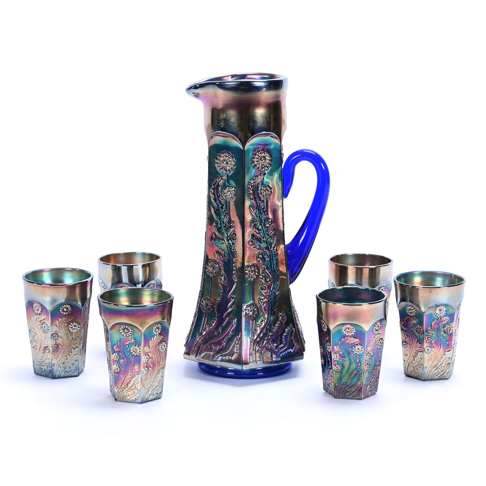 Water Set, Carnival Glass Paneled Dandelion Pattern By Fenton (1 of 6)