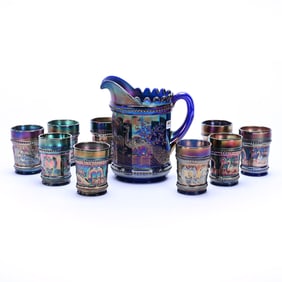 Water Set, Carnival Glass, Peacock At The Fountain By Northwood