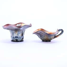 (2) Whimsey Items, Carnival Glass, Grape And Cable Pattern By Northwood