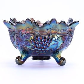 Fruit Bowl, Carnival Glass, Grape And Cable Pattern By Northwood