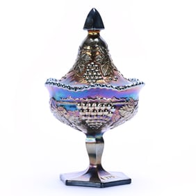Sweetmeat, Carnival Glass, Grape And Cable Pattern By Northwood