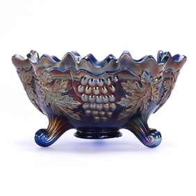 Fruit Bowl, Carnival Glass, Grape And Cable Pattern By Fenton