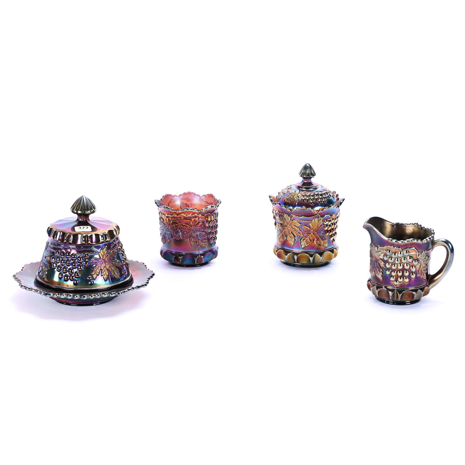 Table Set, Carnival Glass, Grape And Cable Pattern By Northwood (1 of 8)