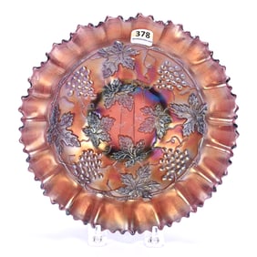 Bowl, Carnival Glass, Grape And Cable Pattern By Northwood
