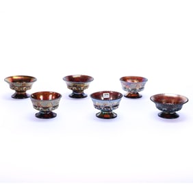 (6) Sherberts, Carnival Glass, Grape And Cable Pattern By Northwood