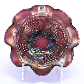 Bowl, Carnival Glass, Grape And Cable Pattern By Northwood
