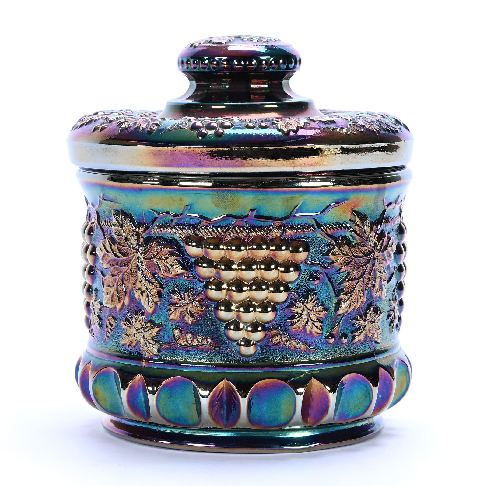 Souvenir Humidor, Carnival Glass, Grape And Cable Pattern By Fenton (1 of 4)