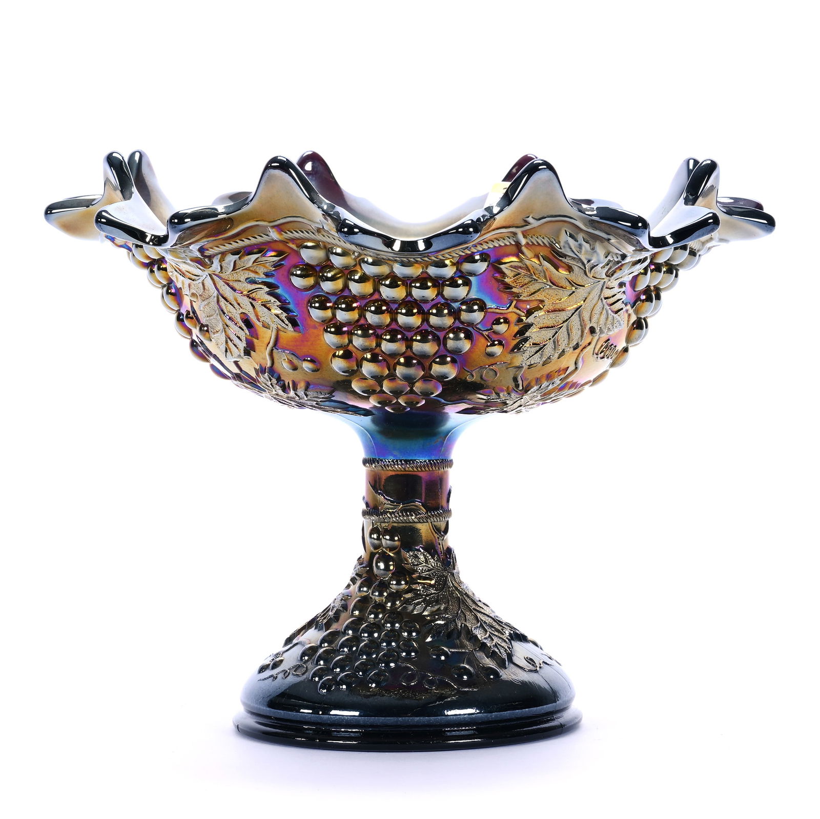 Compote, Carnival Glass, Grape And Cable Pattern By Northwood (1 of 3)