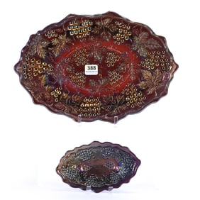 (2) Vanity Trays, Carnival Glass, Grape And Cable Pattern By Northwood