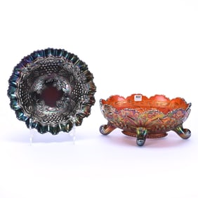 (2) Damaged Items - Banana Bowl And Bowl, Carnival Glass