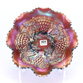 Bowl, Carnival Glass, Grape And Cable Pattern By Northwood