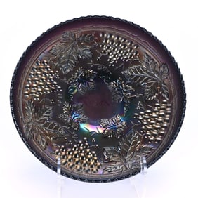 Ice Cream Shaped Bowl, Carnival Glass, Grape And Cable Pattern By Northwood