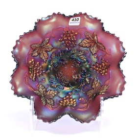 Bowl, Carnival Glass, Grape And Cable Pattern By Northwood