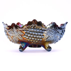 Banana Bowl, Carnival Glass, Grape And Cable Pattern By Northwood