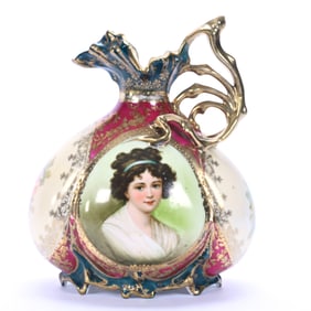 Ewer, Marked Royal Vienna, Lebrun With Ribbon Portrait