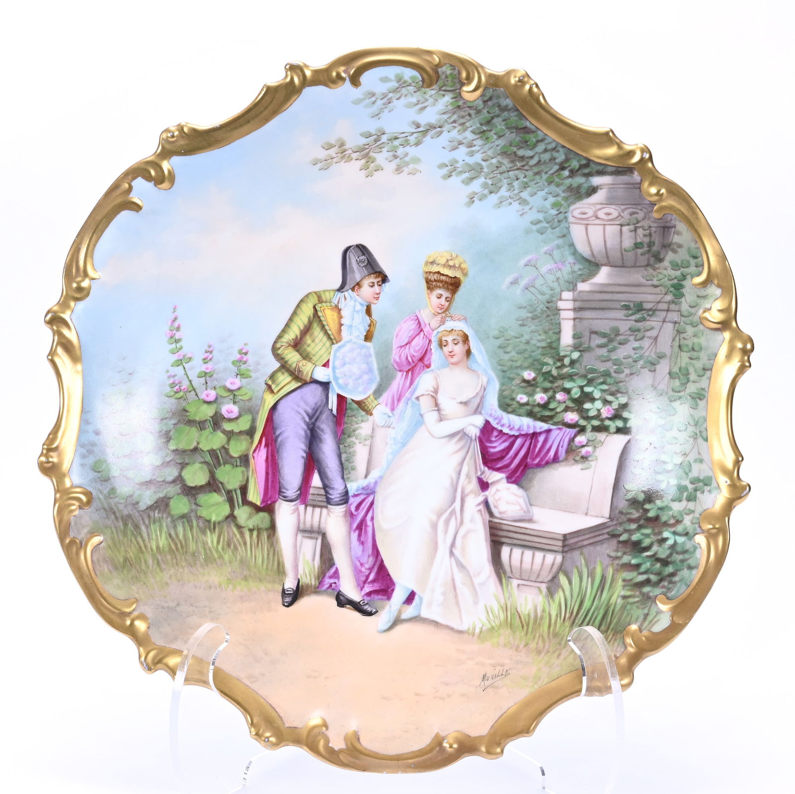 Charger, Marked Limoges France, Hand Painted Classic Courting Scene (1 of 5)