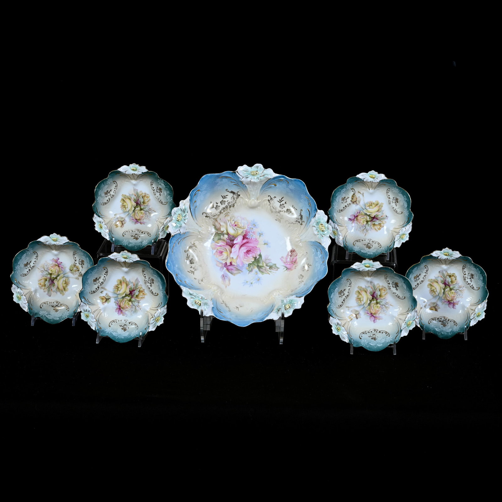 Berry Set, Unmarked R.S. Prussia, Lily Mold, Rose Decor (1 of 2)