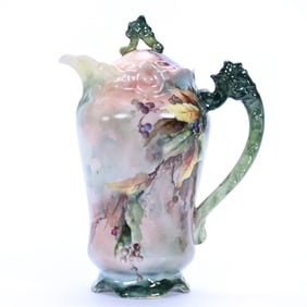 Chocolate Pot, Marked MC Limoges, Hand Painted Fruit Branch Decor
