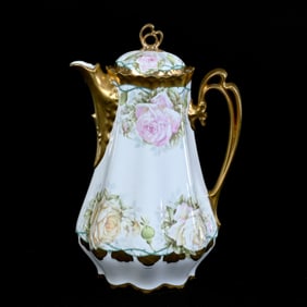 Chocolate Pot, Marked Imperial Austria, Rose Decor