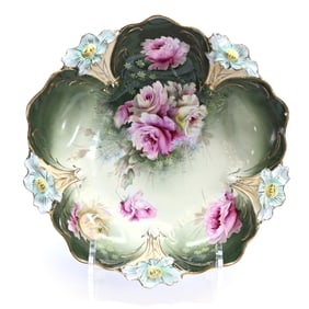 Bowl, Marked R.S. Germany, Lily Mold, Pink And Yellow Rose Decor