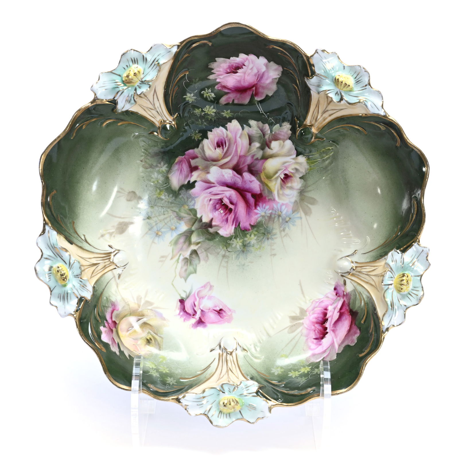 Bowl, Marked R.S. Germany, Lily Mold, Pink And Yellow Rose Decor (1 of 2)