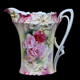 Pitcher, Marked R.S Prussia, Carnation Mold, Poppy Decor
