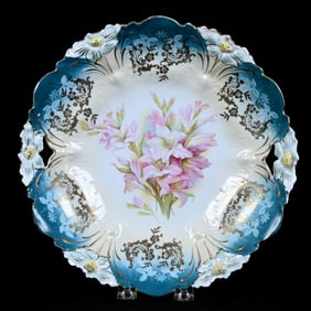 Two-Handled Cake Plate, Unmarked R.S. Prussia, Lily Mold