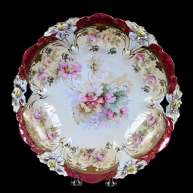 Two-Handled Cake Plate, Unmarked R.S. Prussia, Lily Mold