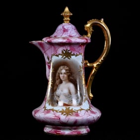 Chocolate Pot, Marked Victoria Carlsbad Austria, Portrait Of Young Woman