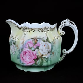 Cider Pitcher, Marked R.S. Prussia, Six-Sided Pink And White Rose Decor