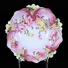 Bowl, Unmarked R.S. Prussia, Lily Mold, Pink And Yellow Rose Decor