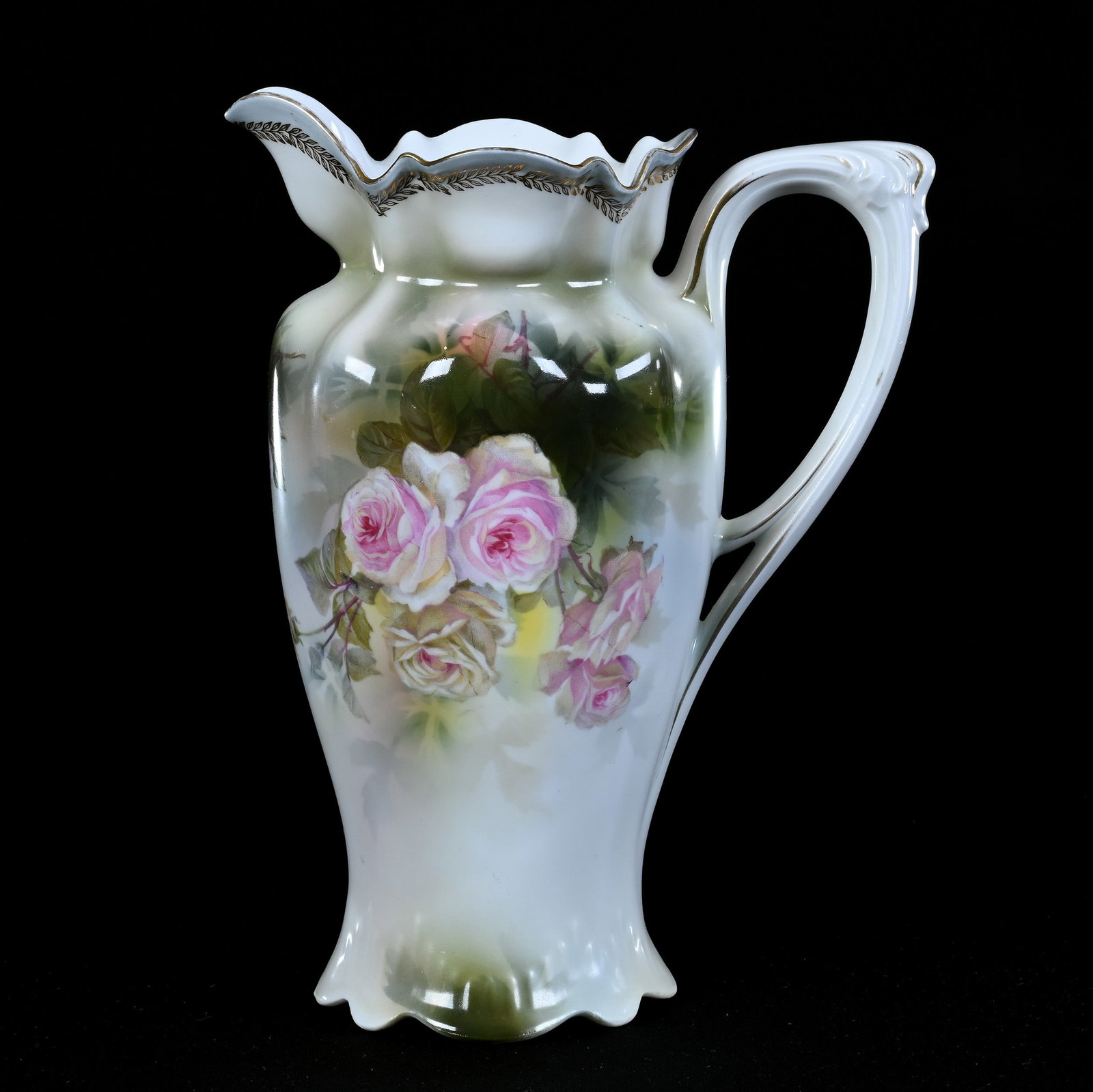 Pitcher, Marked R.S. Prussia, Rose Decor: Pitcher, Marked R.S. Prussia, Rose Decor, 10" x 7.5", Green And White Tones, Lou And The Late Norman Darland, TN.