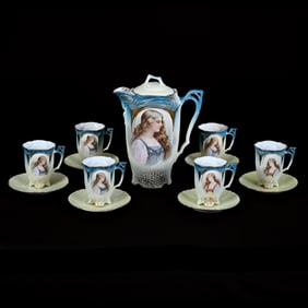Chocolate Set, Unmarked Germany, Portraits Of Young Women