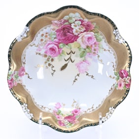Bowl, Marked Bohemia, Pink Rose Decor