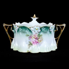 Two-Handled Cracker Jar, Unmarked R.S. Prussia, Lily Mold