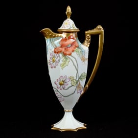 Pedestal Demitasse Pot, Marked Elite Limoges, Hand Painted Floral Decor