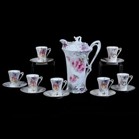 Chocolate Set, Marked R.S. Prussia, Carnation Mold