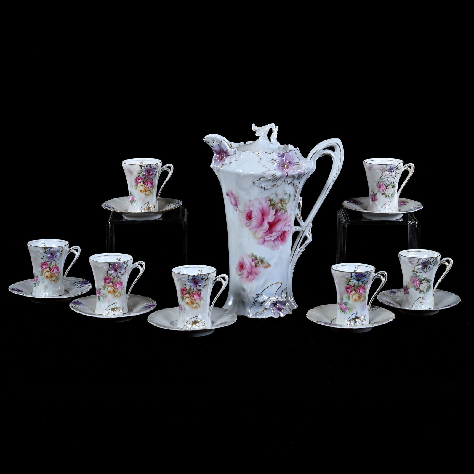 Chocolate Set, Marked R.S. Prussia, Carnation Mold (1 of 4)