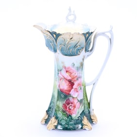 Chocolate Pot, Marked R.S. Prussia, Pink Poppy Decor