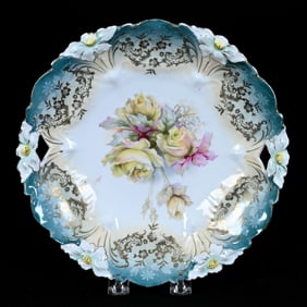 Two-Handled Cake Plate, Unmarked R.S. Prussia, Lily Mold