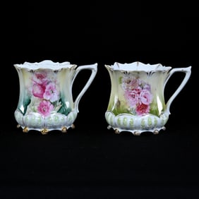 Shaving Mug And Mug, Marked R.S. Prussia, Pink Poppy Decor