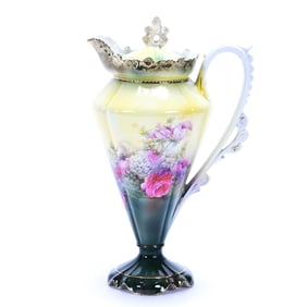 Pedestal Chocolate Pot, Marked R.S. Prussia, Glass Bowl Scenic Decor