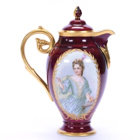 Chocolate Pot, Marked T&V Limoges, Medallion Scene Of Young Woman