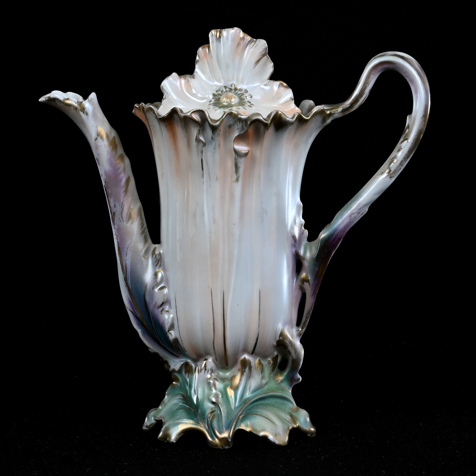Coffee Pot, Royal Bayreuth Blue Mark, Poppy Pattern: Coffee Pot, Royal Bayreuth Blue Mark, Poppy Pattern, 7.5" x 7.25", Satin Finish, Lou And The Late Norman Darland, TN.