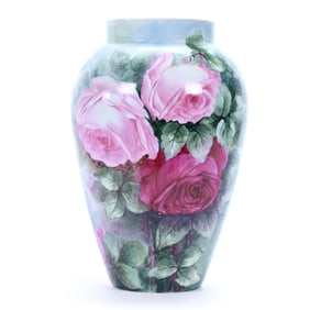 Vase, Marked D&C Limoges, Hand Painted Pink Rose Decor