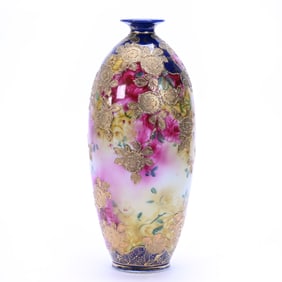 Vase, Marked Nippon, Pink And Yellow Rose Decor