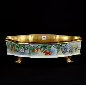 Footed Oval Center Bowl, Marked Limoges, Hand Painted Fruit Decor