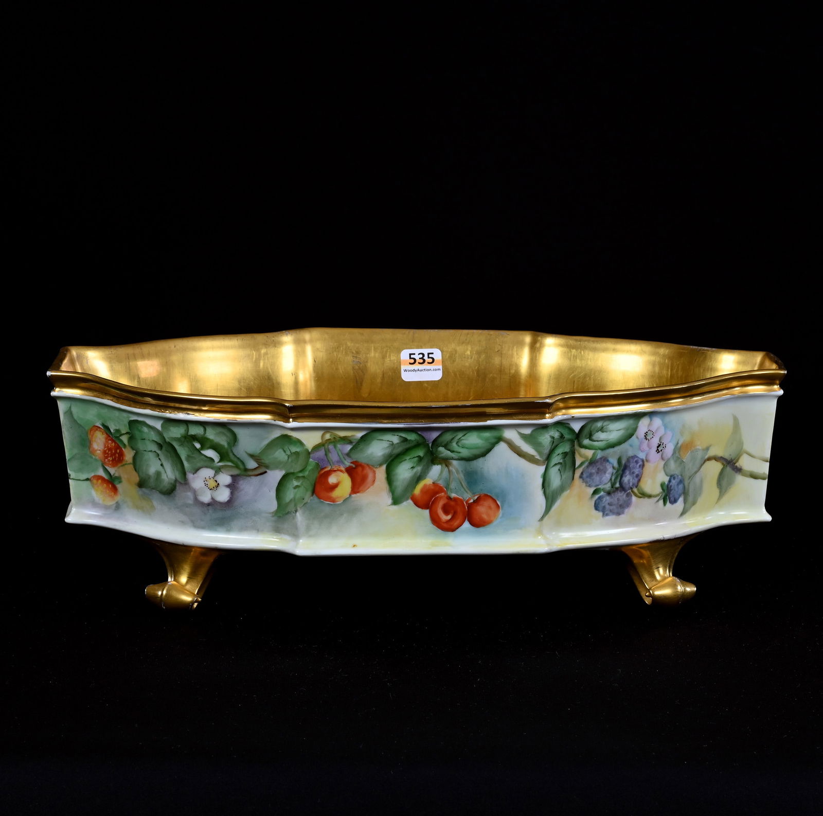 Footed Oval Center Bowl, Marked Limoges, Hand Painted Fruit Decor (1 of 3)